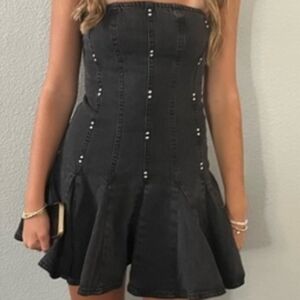 Wild Fable Black Washed Denim Studded Strapless Dress